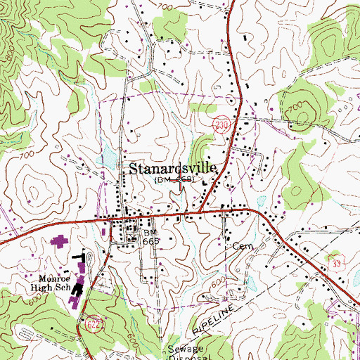 Topographic Map of Town of Stanardsville, VA