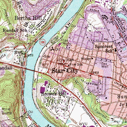 Topographic Map of Town of Star City, WV