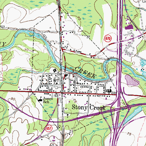 Topographic Map of Town of Stony Creek, VA