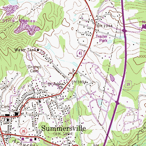 Topographic Map of City of Summersville, WV