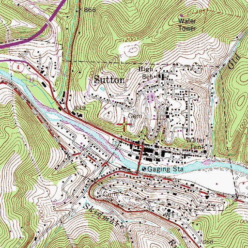 Topographic Map of Town of Sutton, WV