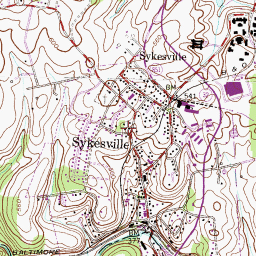 Topographic Map of Town of Sykesville, MD