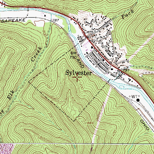 Topographic Map of Town of Sylvester, WV