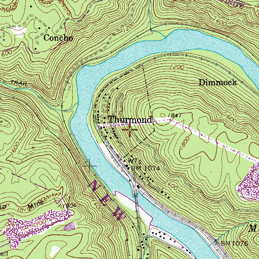 Topographic Map of Town of Thurmond, WV