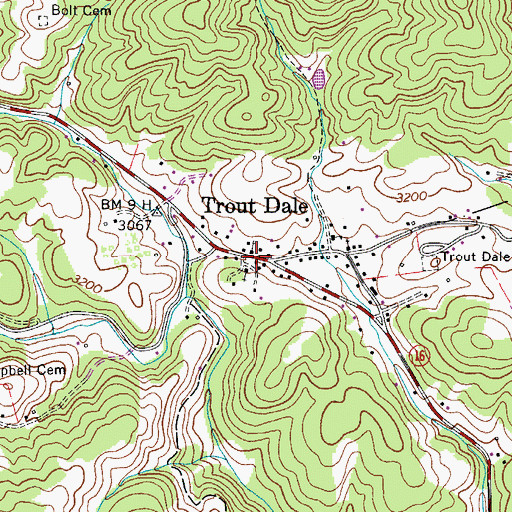 Topographic Map of Town of Troutdale, VA