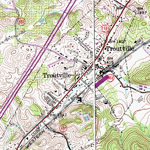 Topographic Map of Town of Troutville, VA