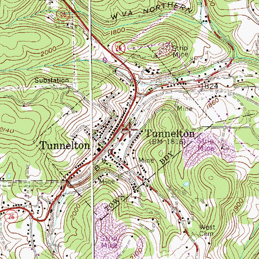 Topographic Map of Town of Tunnelton, WV
