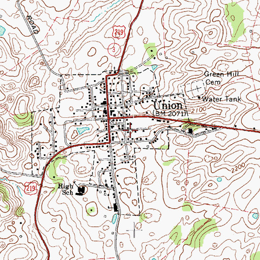 Topographic Map of Town of Union, WV