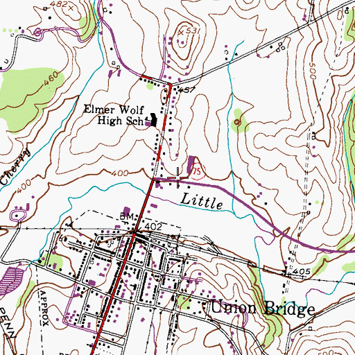 Topographic Map of Town of Union Bridge, MD