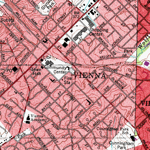 Topographic Map of Town of Vienna, VA