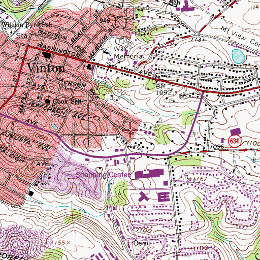 Topographic Map of Town of Vinton, VA