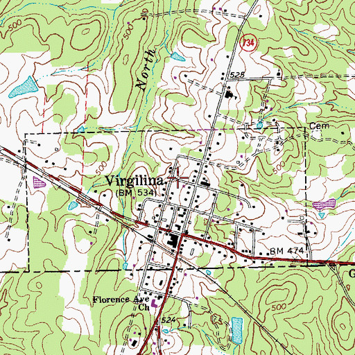 Topographic Map of Town of Virgilina, VA