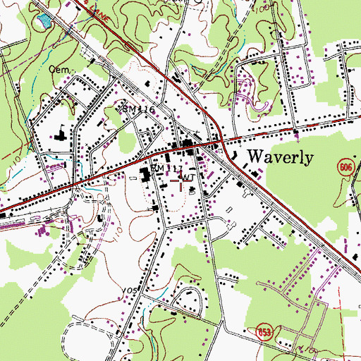 Topographic Map of Town of Waverly, VA