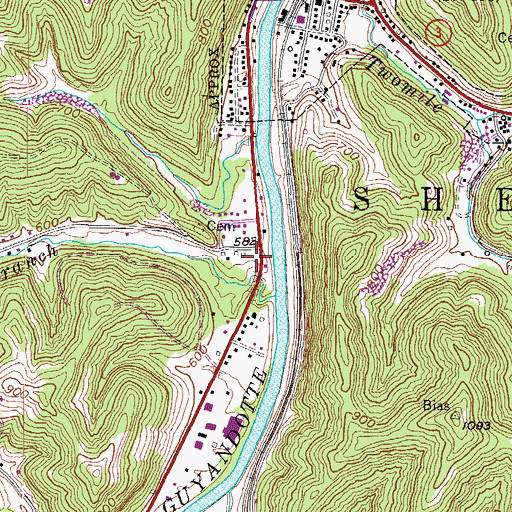 Topographic Map of Town of West Hamlin, WV
