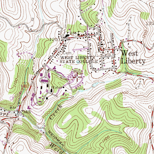 Topographic Map of Town of West Liberty, WV