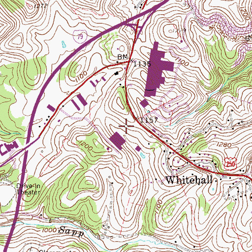 Topographic Map of Town of White Hall, WV