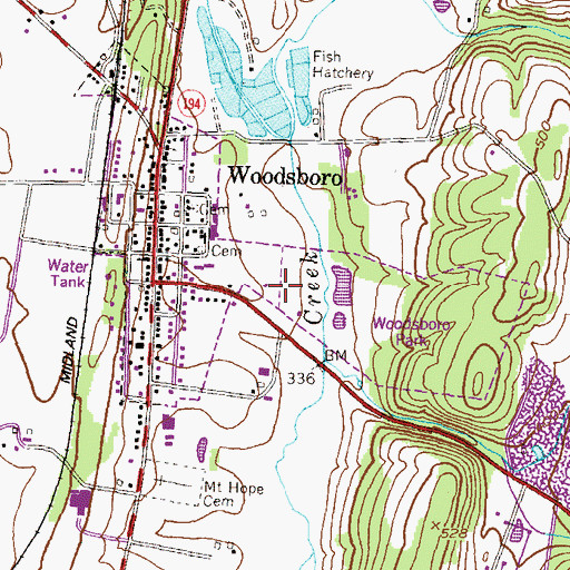 Topographic Map of Town of Woodsboro, MD