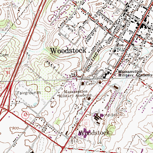 Topographic Map of Town of Woodstock, VA