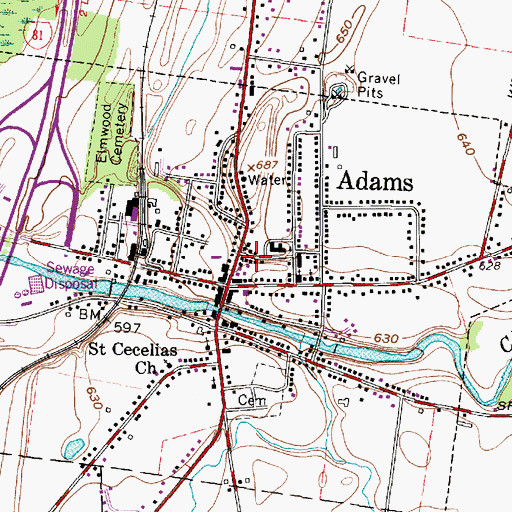 Topographic Map of Village of Adams, NY
