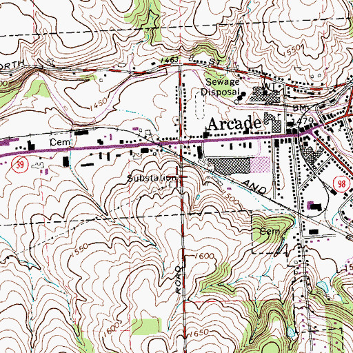 Topographic Map of Village of Arcade, NY