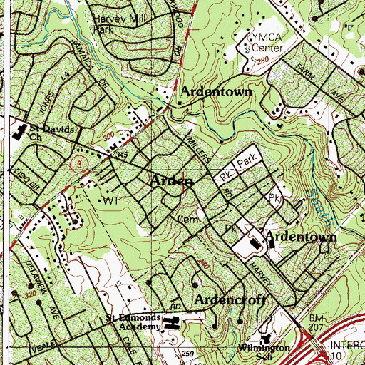 Topographic Map of Village of Arden, DE