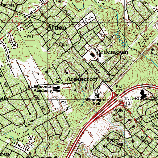 Topographic Map of Village of Ardencroft, DE