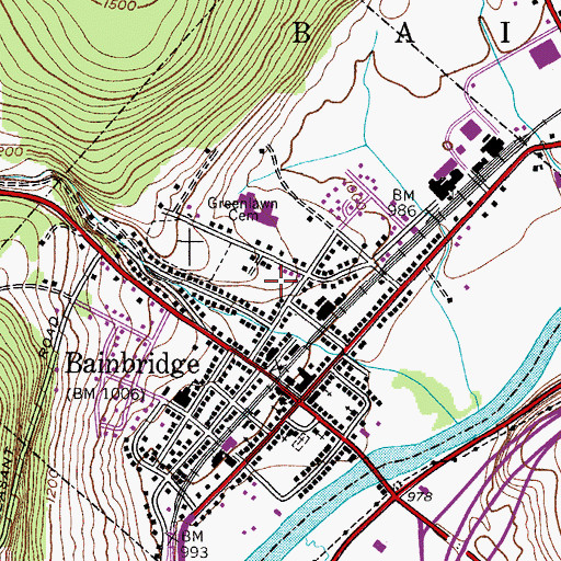 Topographic Map of Village of Bainbridge, NY