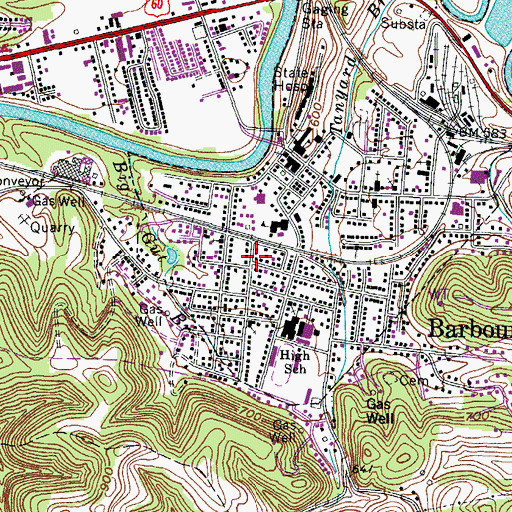 Topographic Map of Village of Barboursville, WV