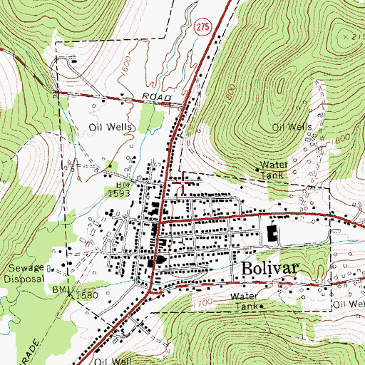 Topographic Map of Village of Bolivar, NY