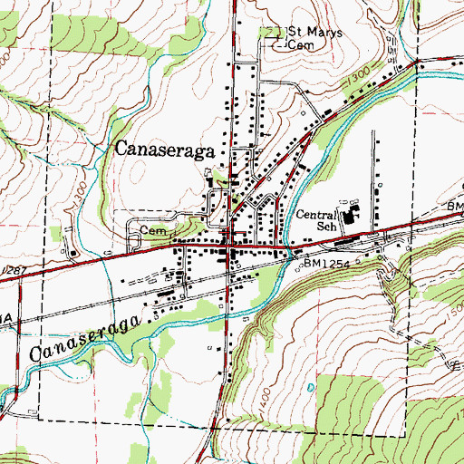 Topographic Map of Village of Canaseraga, NY