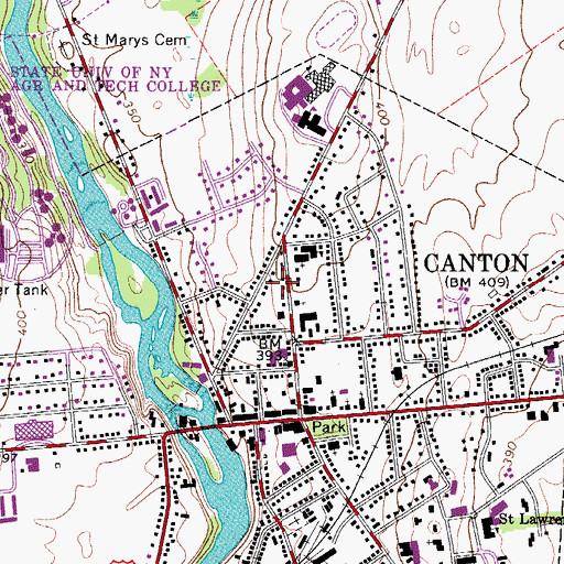 Topographic Map of Village of Canton, NY