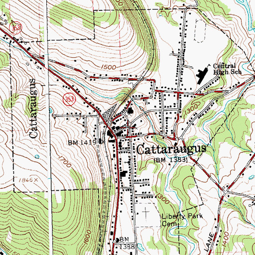 Topographic Map of Village of Cattaraugus, NY