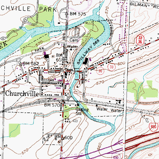 Topographic Map of Village of Churchville, NY