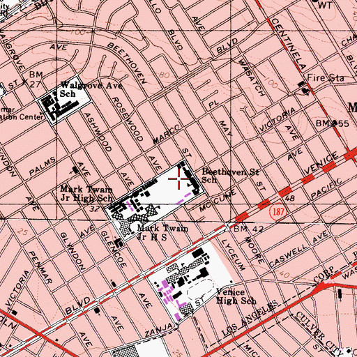 Topographic Map of Beethoven Street Elementary School, CA