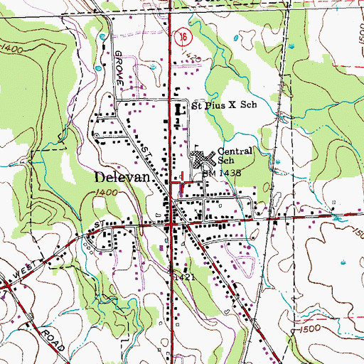 Topographic Map of Village of Delevan, NY