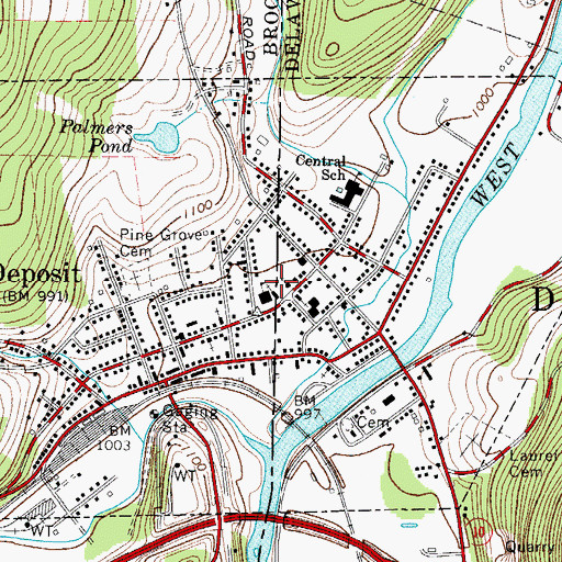 Topographic Map of Village of Deposit, NY