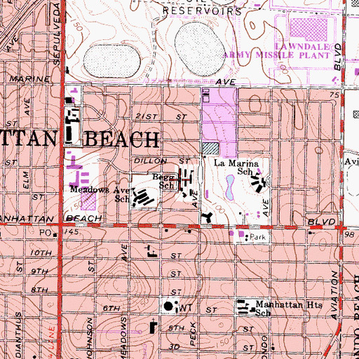 Topographic Map of Manhattan Beach Intermediate School, CA