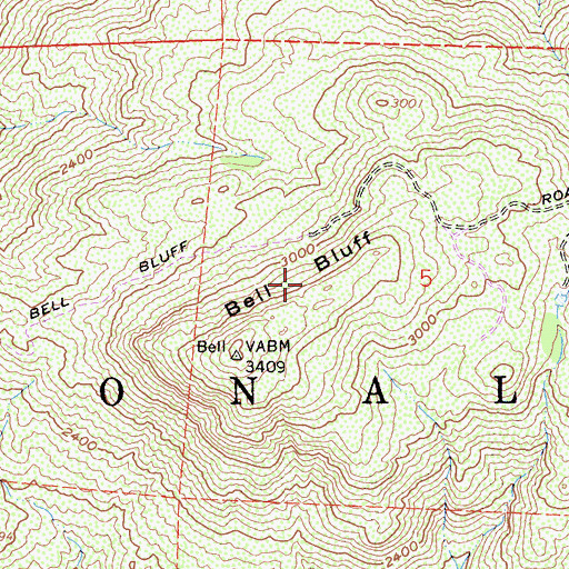 Topographic Map of Bell Bluff, CA