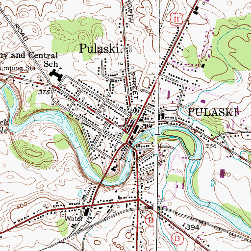 Topographic Map of Pulaski Municipal Building, NY