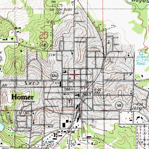 Topographic Map of Claiborne Parish Office of Family Support, LA
