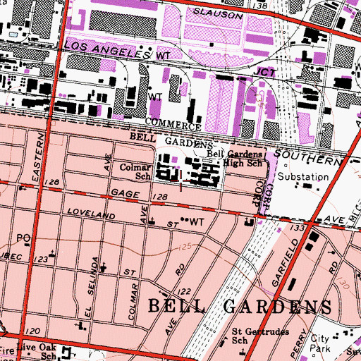 Topographic Map of Bell Gardens High School, CA