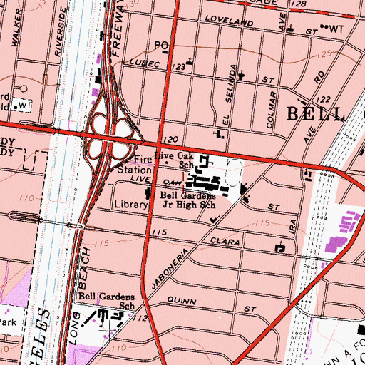 Topographic Map of Bell Gardens Intermediate School, CA