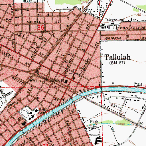 Topographic Map of Madison Parish Office of Family Support, LA