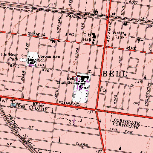 Topographic Map of Bell Senior High School, CA