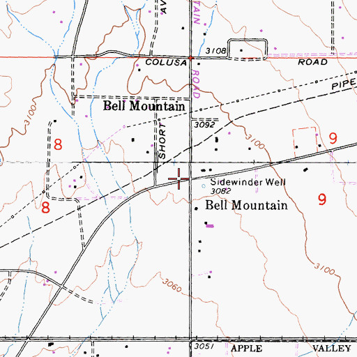 Topographic Map of Bell Mountain, CA