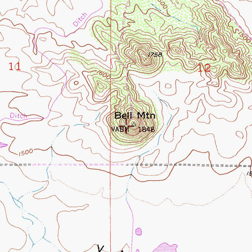 Topographic Map of Bell Mountain, CA