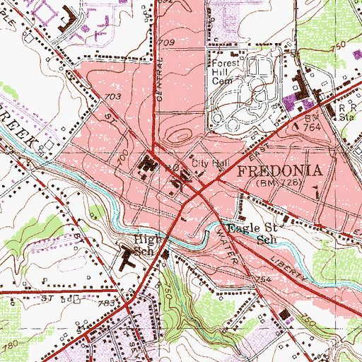Topographic Map of Fredonia Baptist Church, NY