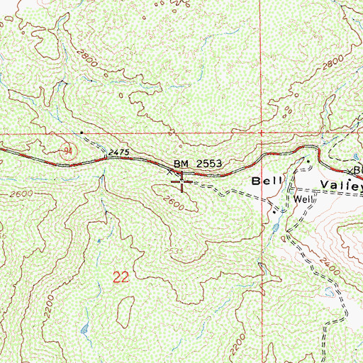 Topographic Map of Bell Valley, CA