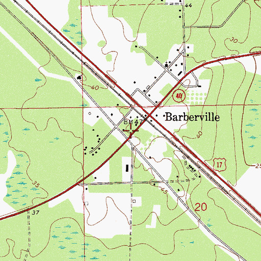 Topographic Map of Barberville Post Office, FL