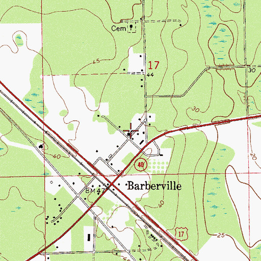 Topographic Map of First Baptist Church of Barbersville, FL